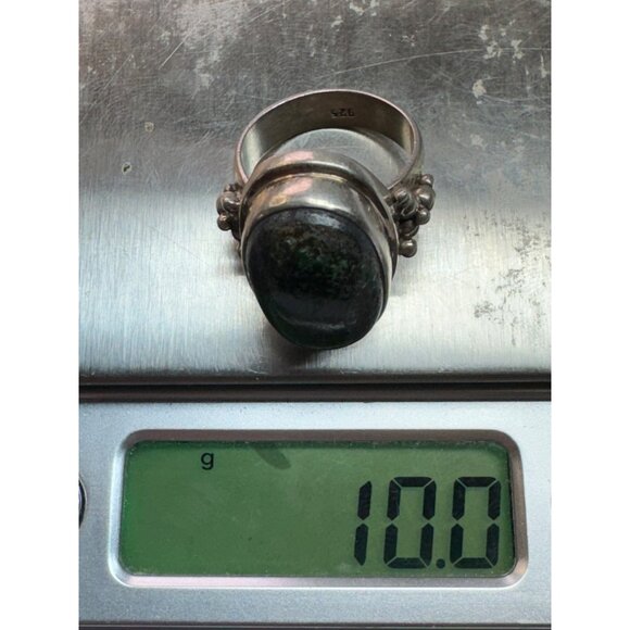 Vintage Estate Sterling Silver Moss Agate Ring Sz 7 Statement 925, 10g Unique - Picture 9 of 9